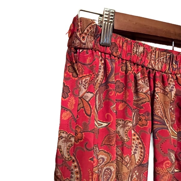 Vintage Leslie Fay Pleated Burgundy Floral Paisley Skirt Side Zip/Button Sz 14 - Picture 5 of 10